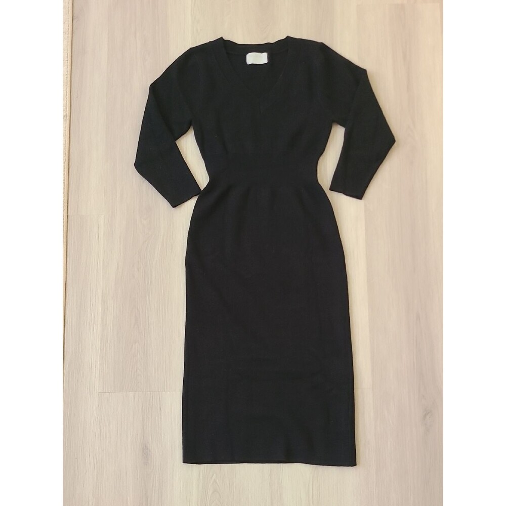 Modern Citizen Black V-Neck Sweater Dress Small Bodycon Midi Knit Office Career